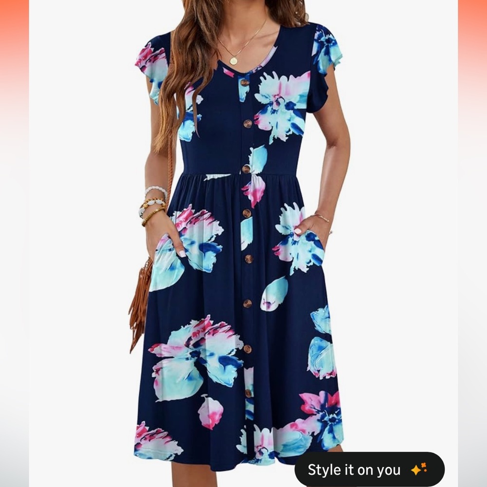 Blue floral size large swing dress